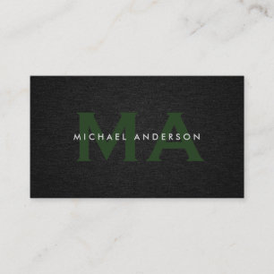 Monogram Serif Corporate Minimal Zwart Linnen Visitekaartje