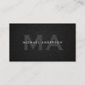 Monogram Serif Corporate Minimal Zwart Linnen Visitekaartje (Voorkant)