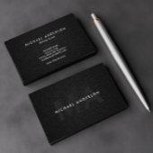 Monogram Serif Corporate Minimal Zwart Linnen Visitekaartje