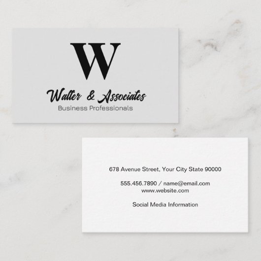 Monogram Serif Logo | Grijze Achtergrond Visitekaartje (Voorkant / Achterkant)