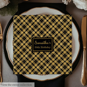 Monogram Servetten Elegant Zwart Goud Cocktail Kun
