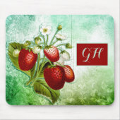 Monogram Shabby Chic aardbeien Muismat (Voorkant)