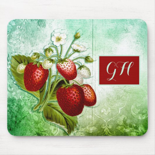 Monogram Shabby Chic  aardbeien Muismat (Voorkant)