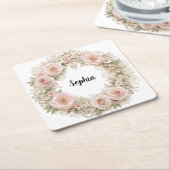 monogram shabby chic bloemenkrans onderzetters (Schuin)