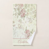 Monogram Shabby Chic Pink Green Roos Floral Bad Handdoek (Handdoek)