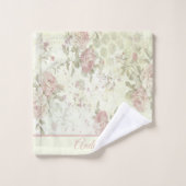 Monogram Shabby Chic Pink Green Roos Floral Bad Handdoek (Wasdoekje)