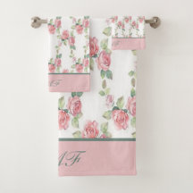 Monogram Shabby Chic Pink Rose Floral