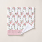Monogram Shabby Chic Pink Rose Floral Bad Handdoek (Wasdoekje)