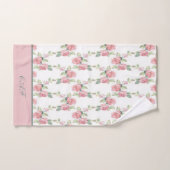 Monogram Shabby Chic Pink Rose Floral Bad Handdoek (Handdoek)