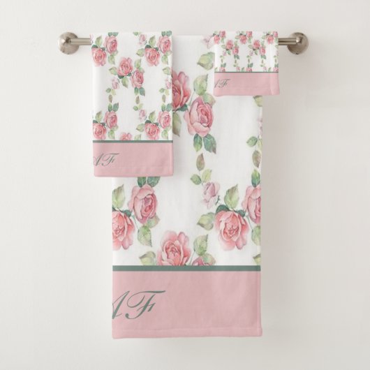 Monogram Shabby Chic Roze Bloem Bad Handdoek (Insitu)