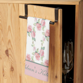 Monogram Shabby Chic Roze Bloem Theedoek