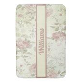 Monogram Shabby Chic Roze Groene Roos Bloemig Badmat (Voorkant Verticaal)