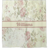 Monogram Shabby Chic Roze Groene Roos Bloemig Douchegordijn (Voorkant)