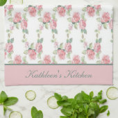 Monogram Shabby Chic Roze Roos Bloemig Theedoek (Gevouwen)