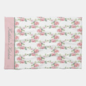 Monogram Shabby Chic Roze Roos Bloemig Theedoek (Horizontaal)