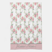 Monogram Shabby Chic Roze Roos Bloemig Theedoek (Verticaal)