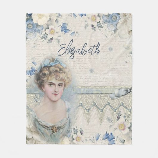 Monogram Shabby Chic Vintage Dames Bloemen Fleece Deken (Voorkant)
