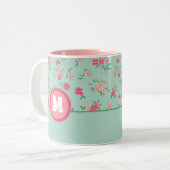 Monogram Shades Pink Dainty Flowers Tweekleurige Koffiemok (Voorkant links)