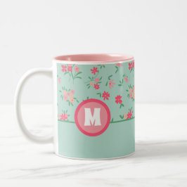 Monogram Shades Pink Dainty Flowers Tweekleurige Koffiemok