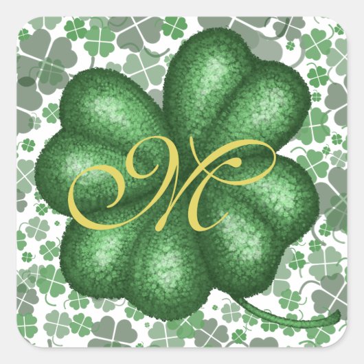 Monogram Shamrock Vierkante Sticker (Voorkant)
