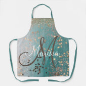 Monogram Shimmery Gold Stars op Blauwgroen Schort (Voorkant)