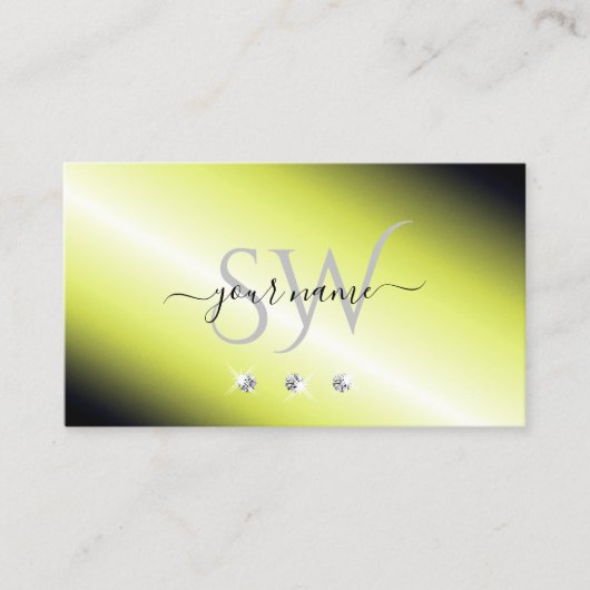 Monogram Shimmery Yellow Silver Sparking Diamonds Visitekaartje (Voorkant)