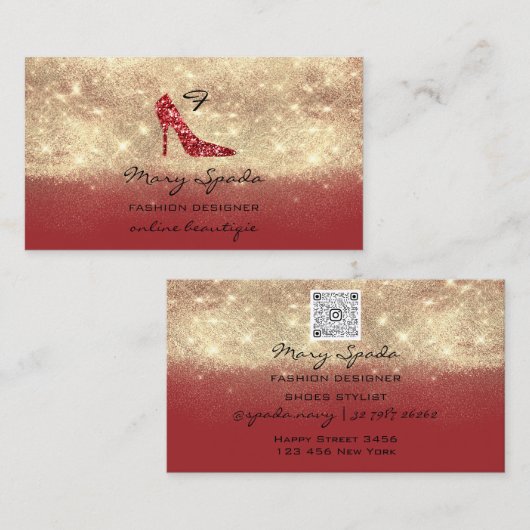 Monogram Shoes RedGold Glitter Heels Logo QR Code Visitekaartje (Voorkant / Achterkant)