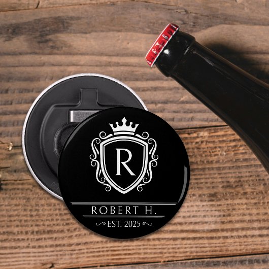 Monogram Sierad Schild Kroon Zwart Button Flesopener