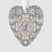 Monogram sierbloem - Faux Pareltjes - Zilver - Gou Ornament (voorkant)