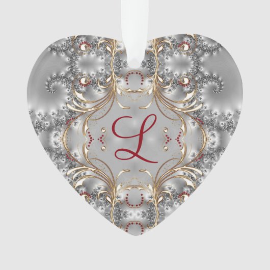 Monogram sierbloem - Faux Pareltjes - Zilver - Gou Ornament (voorkant)