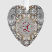 Monogram sierbloem - Faux Pareltjes - Zilver - Gou Ornament (voorkant)