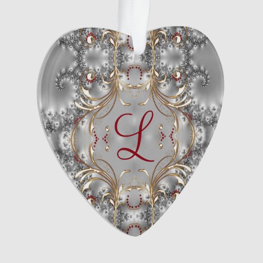 Monogram sierbloem - Faux Pareltjes - Zilver - Gou Ornament (voorkant)