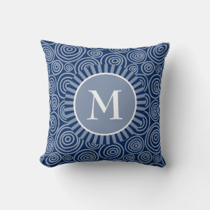 Monogram Sierkussen - marineblauwwitte spiraaltjes