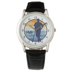 Monogram Silhouet Baseball Speler Retro Horloge