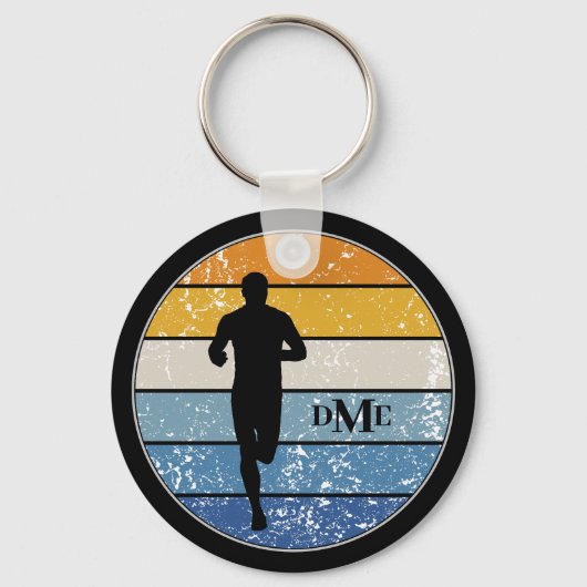 Monogram Silhouette Runner Retro Stripe Sleutelhanger (Voorkant)