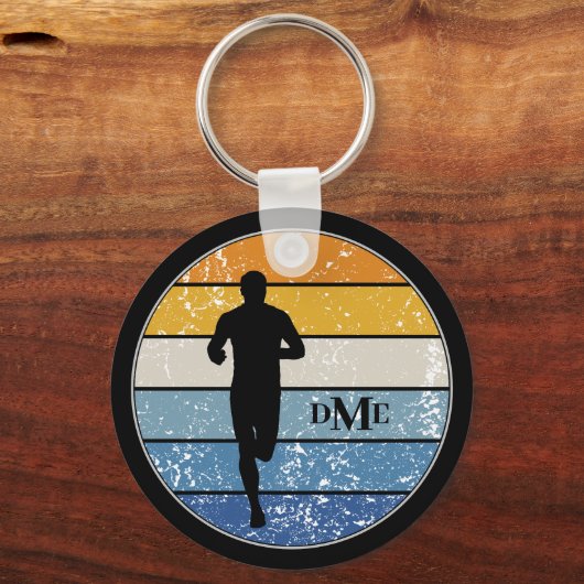 Monogram Silhouette Runner Retro Stripe Sleutelhanger (Voorkant)