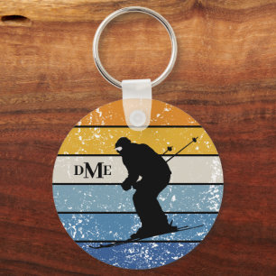Monogram Silhouette Snow Skier Retro Stripe Sleutelhanger