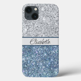 Monogram Silver Blue Glitter Trendy Chic Stylish Case-Mate iPhone Case