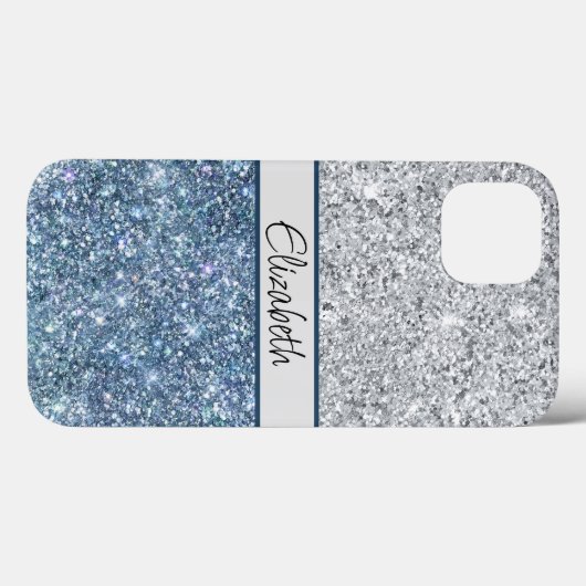 Monogram Silver Blue Glitter Trendy Chic Stylish Case-Mate iPhone Case (Achterkant (horizontaal))