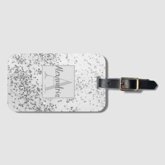 Monogram Silver Confetti Bagagelabel (Voorkant (horizontaal))