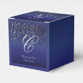 Monogram Silver Confetti Stippen | Sapphire Blue Bedankdoosjes (Voorkant Zijde)