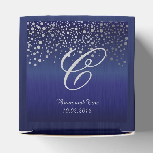 Monogram Silver Confetti Stippen | Sapphire Blue Bedankdoosjes (Bovenkant)