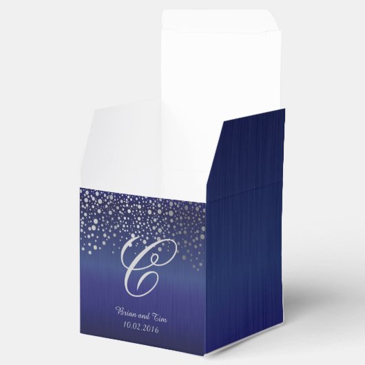 Monogram Silver Confetti Stippen | Sapphire Blue Bedankdoosjes (Geopend)