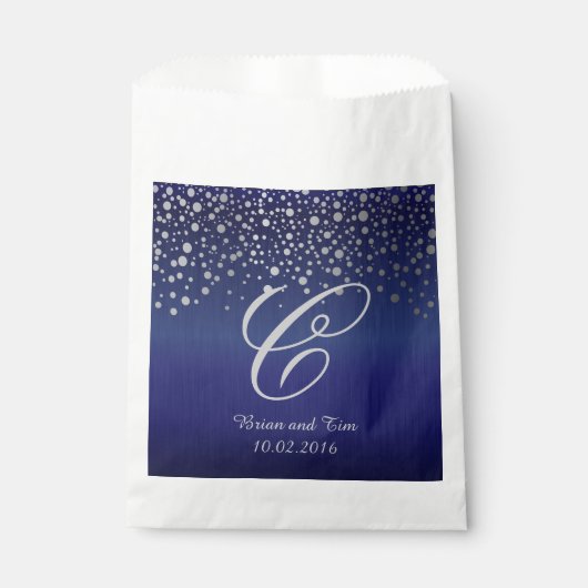 Monogram Silver Confetti Stippen | Sapphire Blue Bedankzakje (Voorkant)