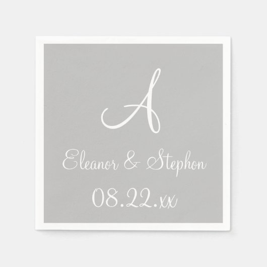 Monogram Silver Cool One Colour Paper Napkins Servet (Voorkant)