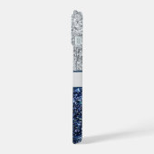 Monogram Silver Dark Blue Glitter Trendy Chic iPhone 15 Case (Linkerkant)