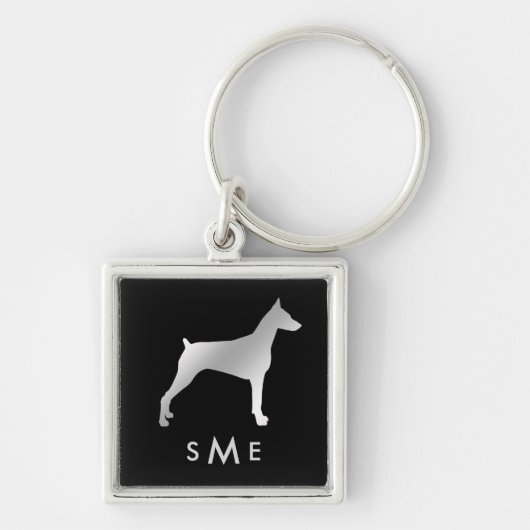Monogram Silver Doberman Pinscher op zwart Sleutelhanger (Voorkant)