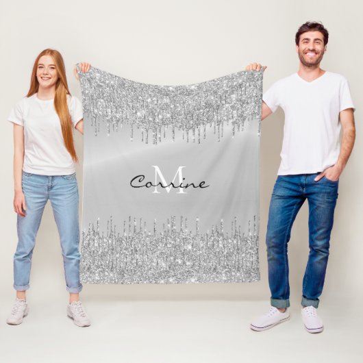 Monogram Silver Driving Glitter Metallic Name Fleece Deken (In situ)