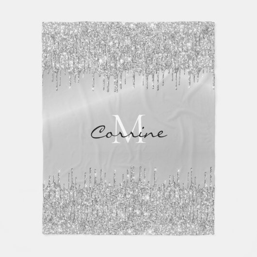 Monogram Silver Driving Glitter Metallic Name Fleece Deken (Voorkant)