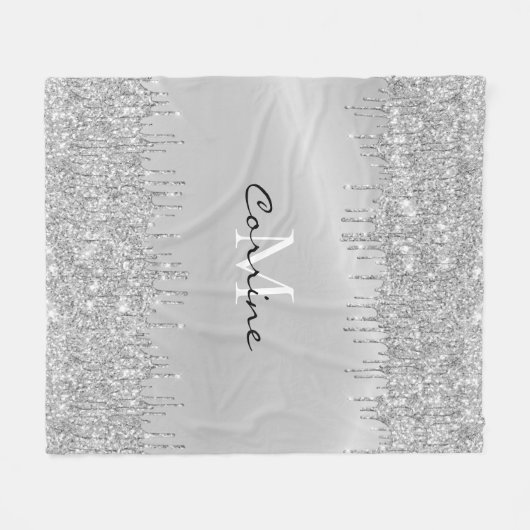 Monogram Silver Driving Glitter Metallic Name Fleece Deken (Voorkant (Horizontaal))